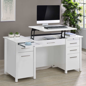 Dylan 4-drawer Lift Top Office DeskLift Top Computer DeskCoaster FurnitureColor: White High Gloss, Weathered GreyMaterial: Wood