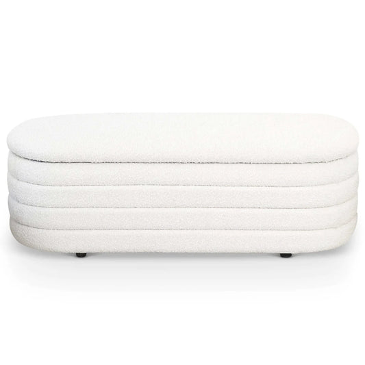 Collen Mid-Century Modern White Boucle Upholstered Storage Bench.