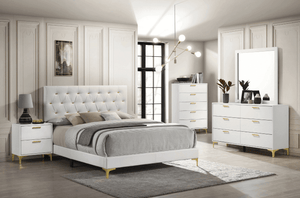 Kendall Contemporary White Bedroom SetWhite Bedroom SetCoaster FurniturePieces: 5-Piece SetSize: Queen
