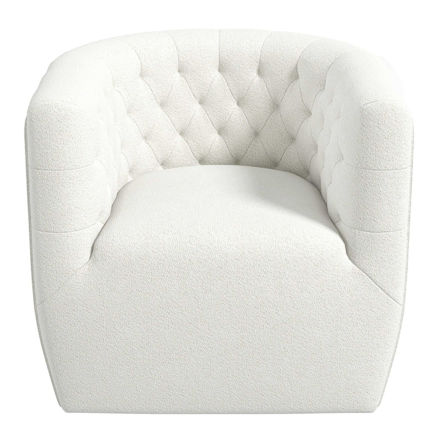 Mid-Century Modern Cream Boucle Swivel Chair.