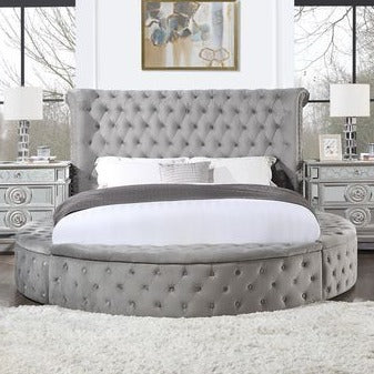 Gaiva Light Gray Tufted Upholstered Velvet Bed.